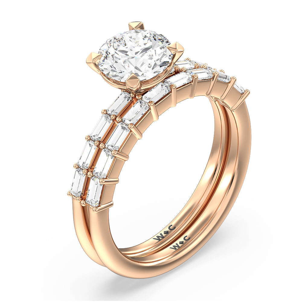 Oval Cut Petite Baguette Studded Engagement Ring with Lab Grown Diamond in 14KT Rose Gold view 5
