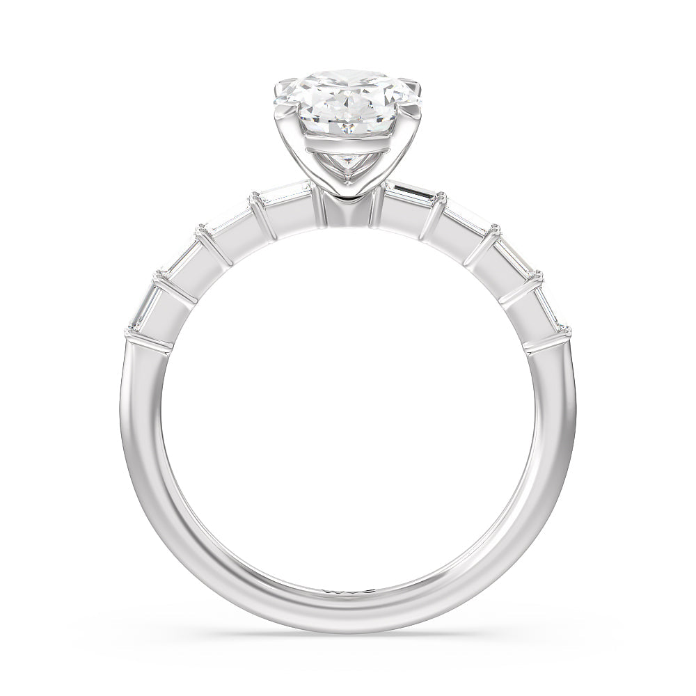 Oval Cut Petite Baguette Studded Engagement Ring with Lab Grown Diamond in 14KT Platinum view 3
