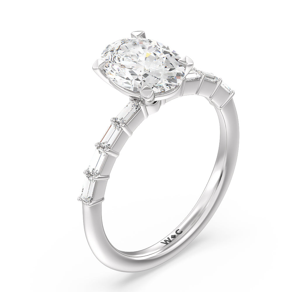 Oval Cut Petite Baguette Studded Engagement Ring with Lab Grown Diamond in 14KT Platinum view 4
