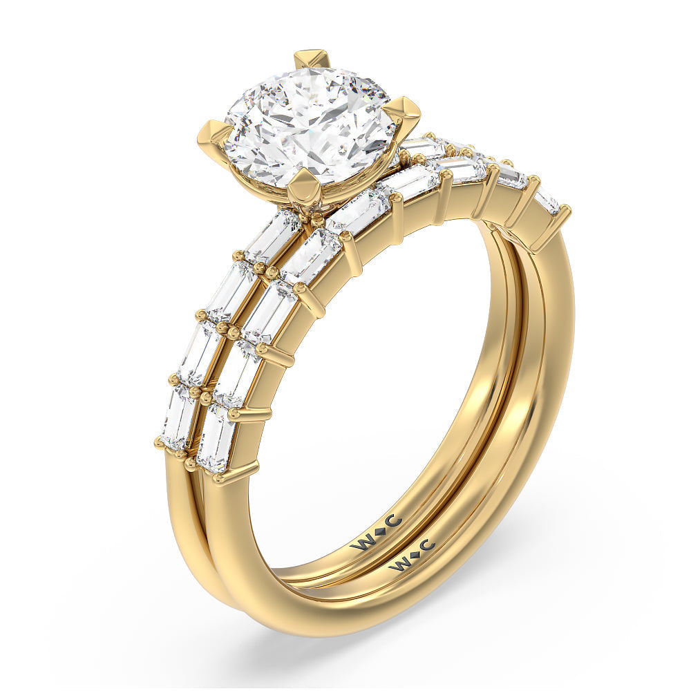 Oval Cut Petite Baguette Studded Engagement Ring with Lab Grown Diamond in 14KT Yellow Gold view 5
