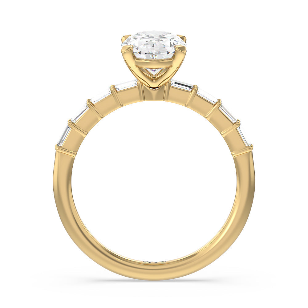 Oval Cut Petite Baguette Studded Engagement Ring with Lab Grown Diamond in 14KT Yellow Gold view 3
