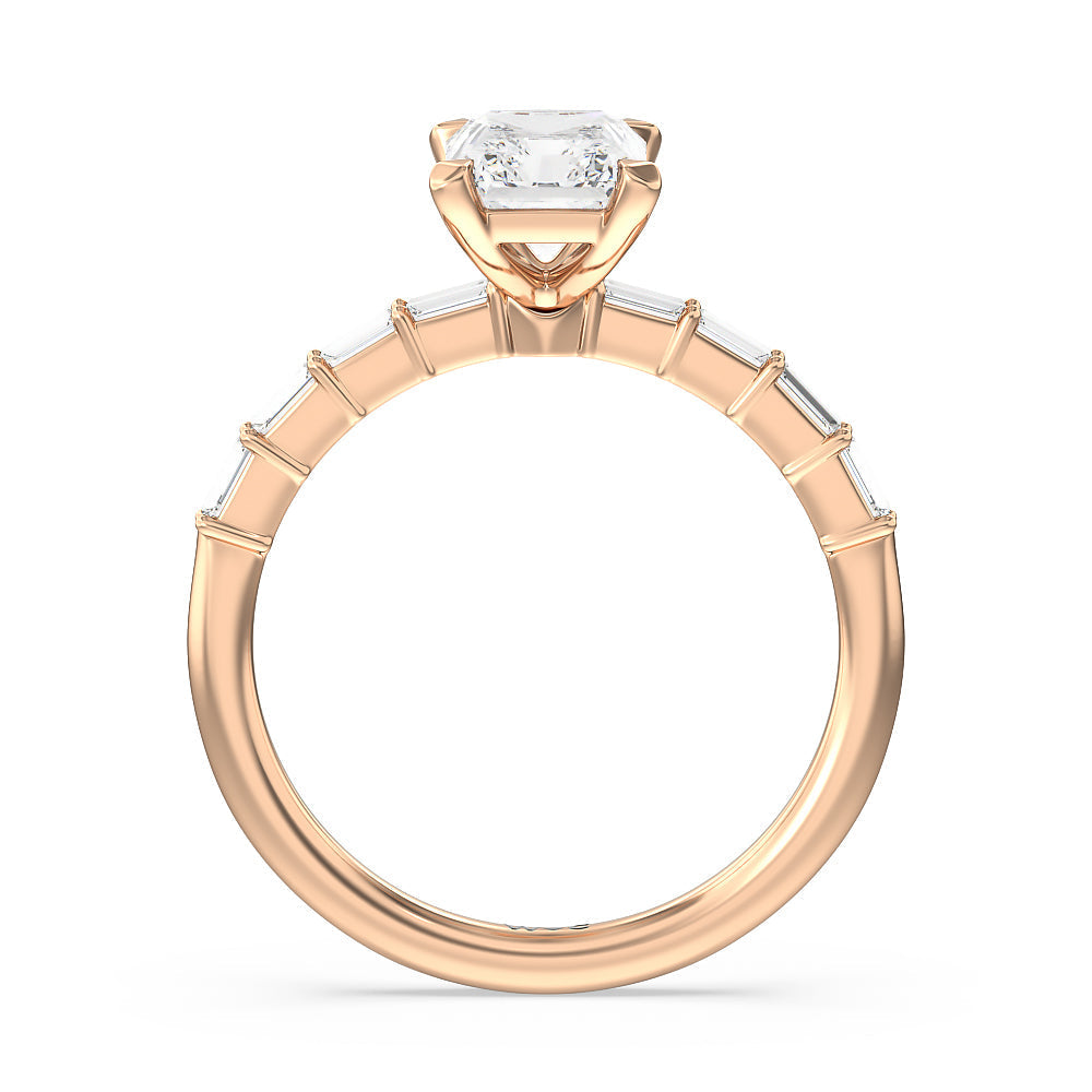 Radiant Cut Petite Baguette Studded Engagement Ring with Lab Grown Diamond in 14KT Rose Gold view 3
