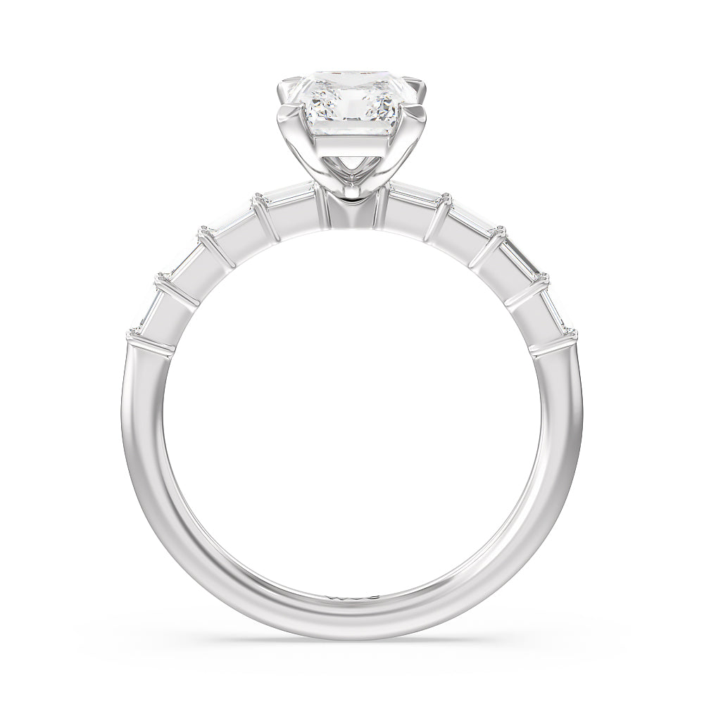 Radiant Cut Petite Baguette Studded Engagement Ring with Lab Grown Diamond in 14KT Platinum view 3
