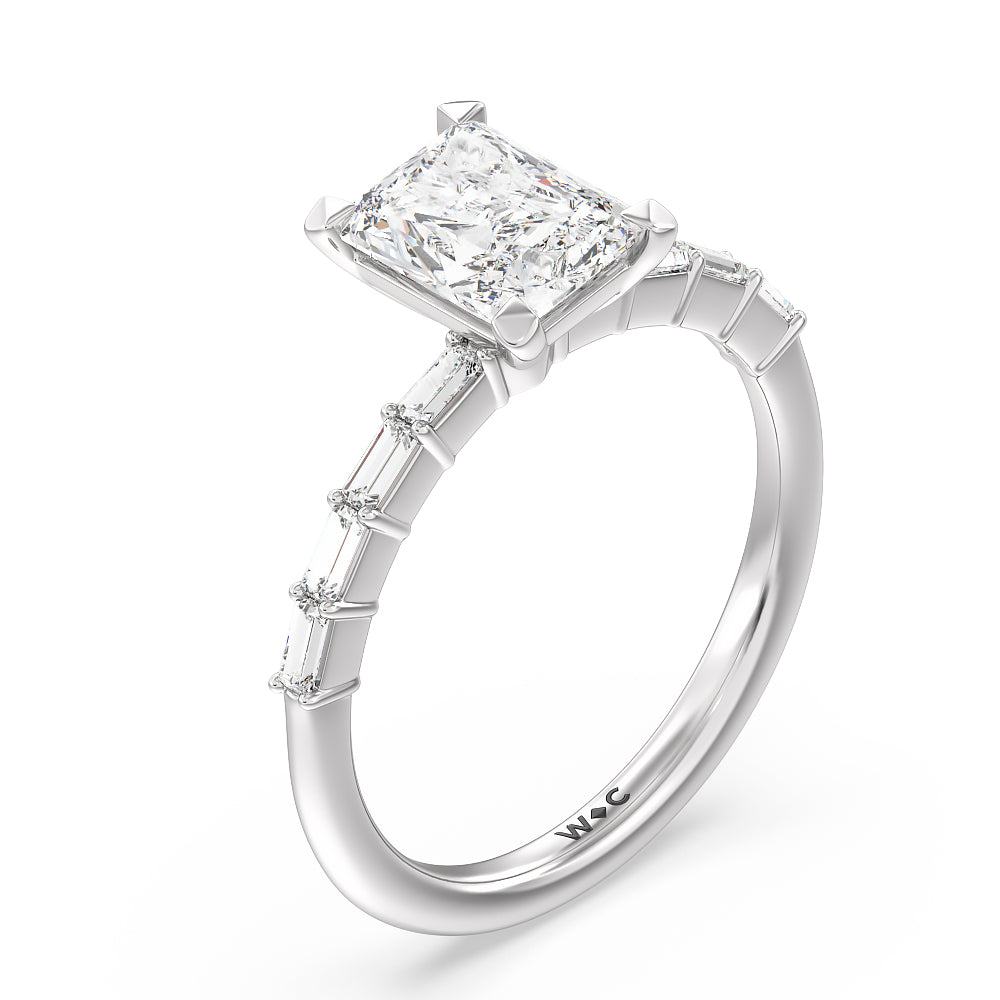 Radiant Cut Petite Baguette Studded Engagement Ring with Lab Grown Diamond in 14KT Platinum view 4
