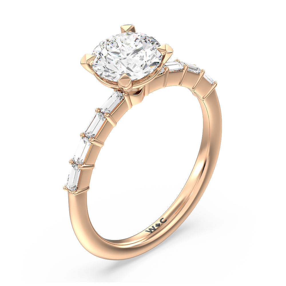 Round Cut Petite Baguette Studded Engagement Ring with Lab Grown Diamond in 14KT Rose Gold view 4
