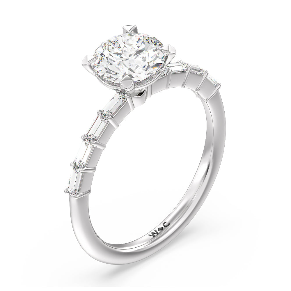 Round Cut Petite Baguette Studded Engagement Ring with Lab Grown Diamond in 14KT Platinum view 4
