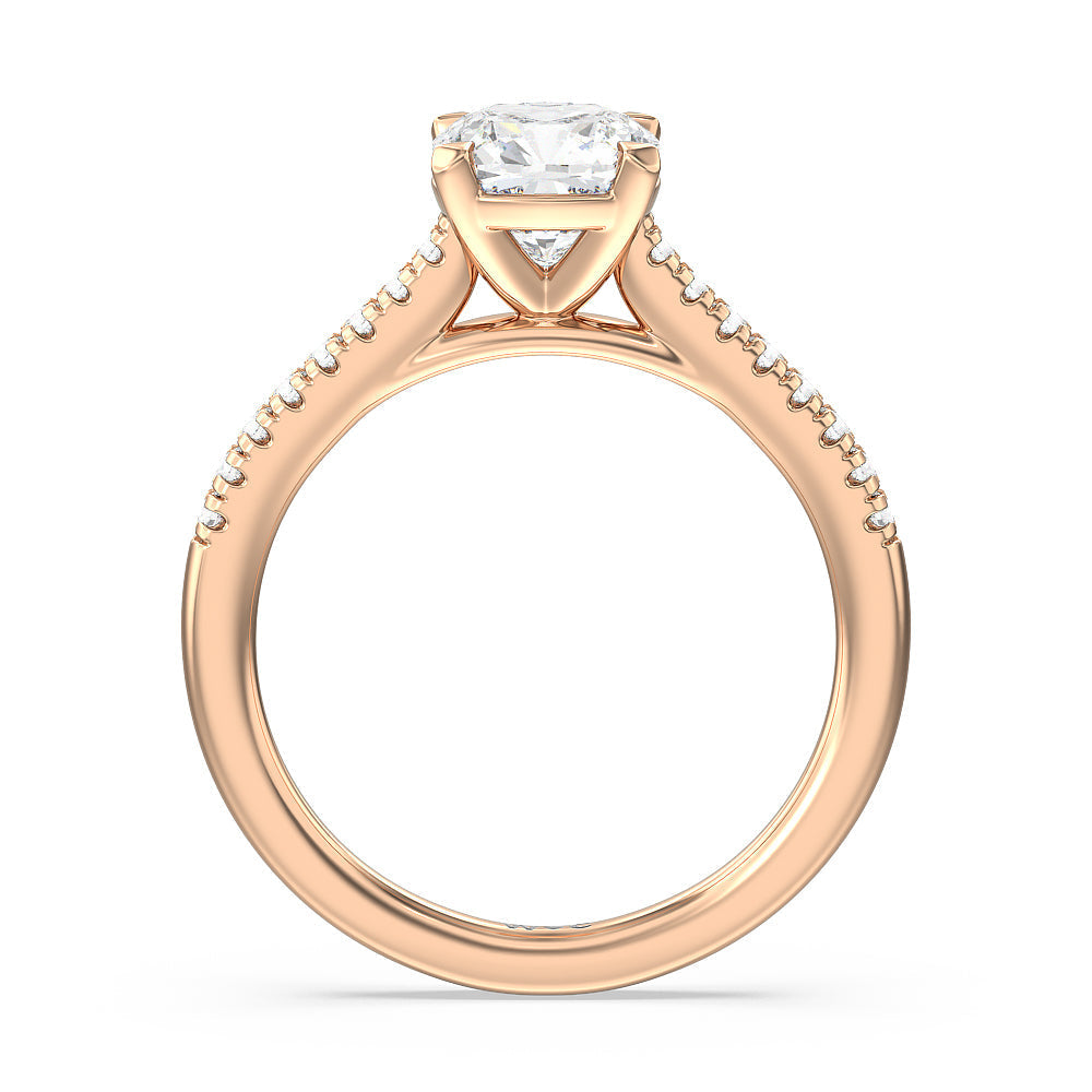 Cushion Cut Pave Cathedral Shank East-West Engagement Ring with Lab Grown Diamond in 14KT Rose Gold view 4
