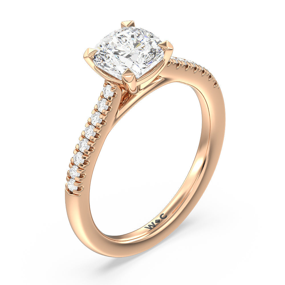 Cushion Cut Pave Cathedral Shank East-West Engagement Ring with Lab Grown Diamond in 14KT Rose Gold view 5
