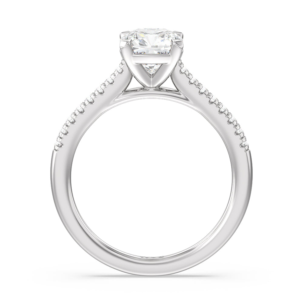 Cushion Cut Pave Cathedral Shank East-West Engagement Ring with Lab Grown Diamond in 14KT Platinum view 4
