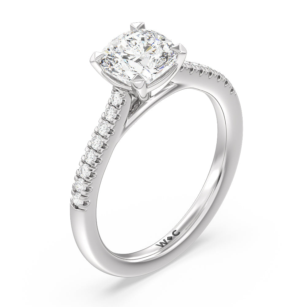 Cushion Cut Pave Cathedral Shank East-West Engagement Ring with Lab Grown Diamond in 14KT Platinum view 5
