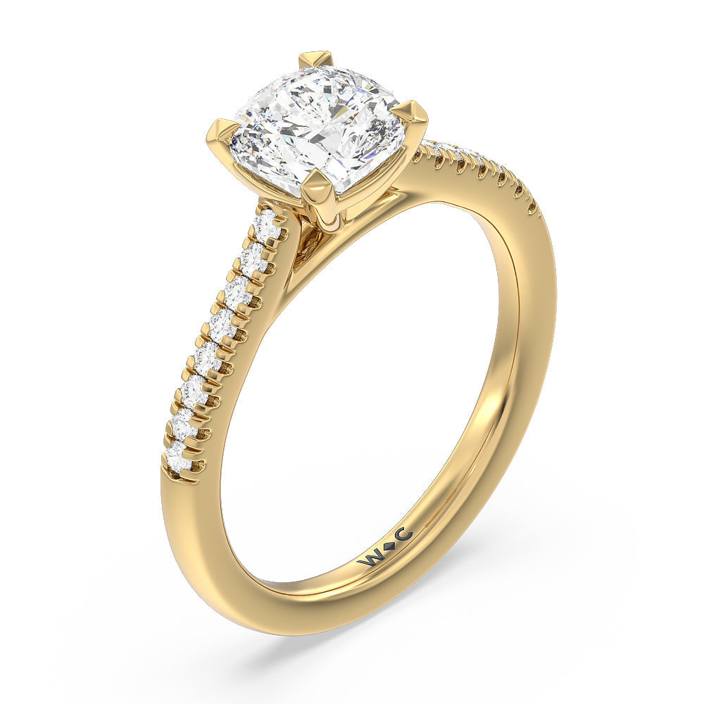 Cushion Cut Pave Cathedral Shank East-West Engagement Ring with Lab Grown Diamond in 14KT Yellow Gold view 5
