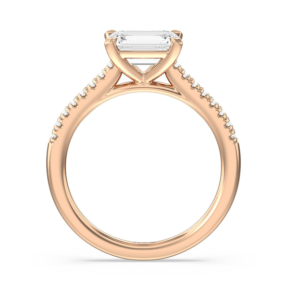 Emerald Cut Pave Cathedral Shank East-West Engagement Ring with Lab Grown Diamond in 14KT Rose Gold view 4
