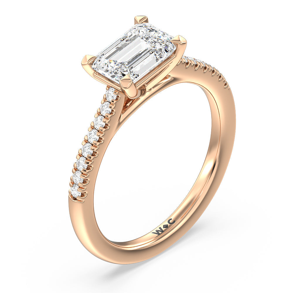 Emerald Cut Pave Cathedral Shank East-West Engagement Ring with Lab Grown Diamond in 14KT Rose Gold view 5
