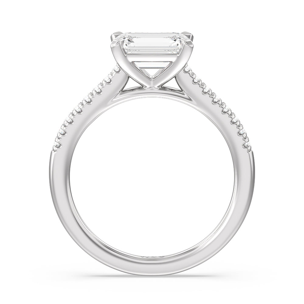 Emerald Cut Pave Cathedral Shank East-West Engagement Ring with Lab Grown Diamond in 14KT Platinum view 4
