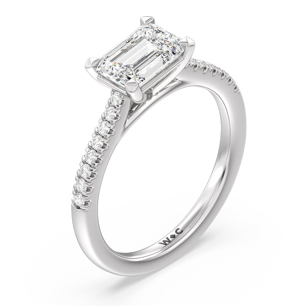 Emerald Cut Pave Cathedral Shank East-West Engagement Ring with Lab Grown Diamond in 14KT Platinum view 5
