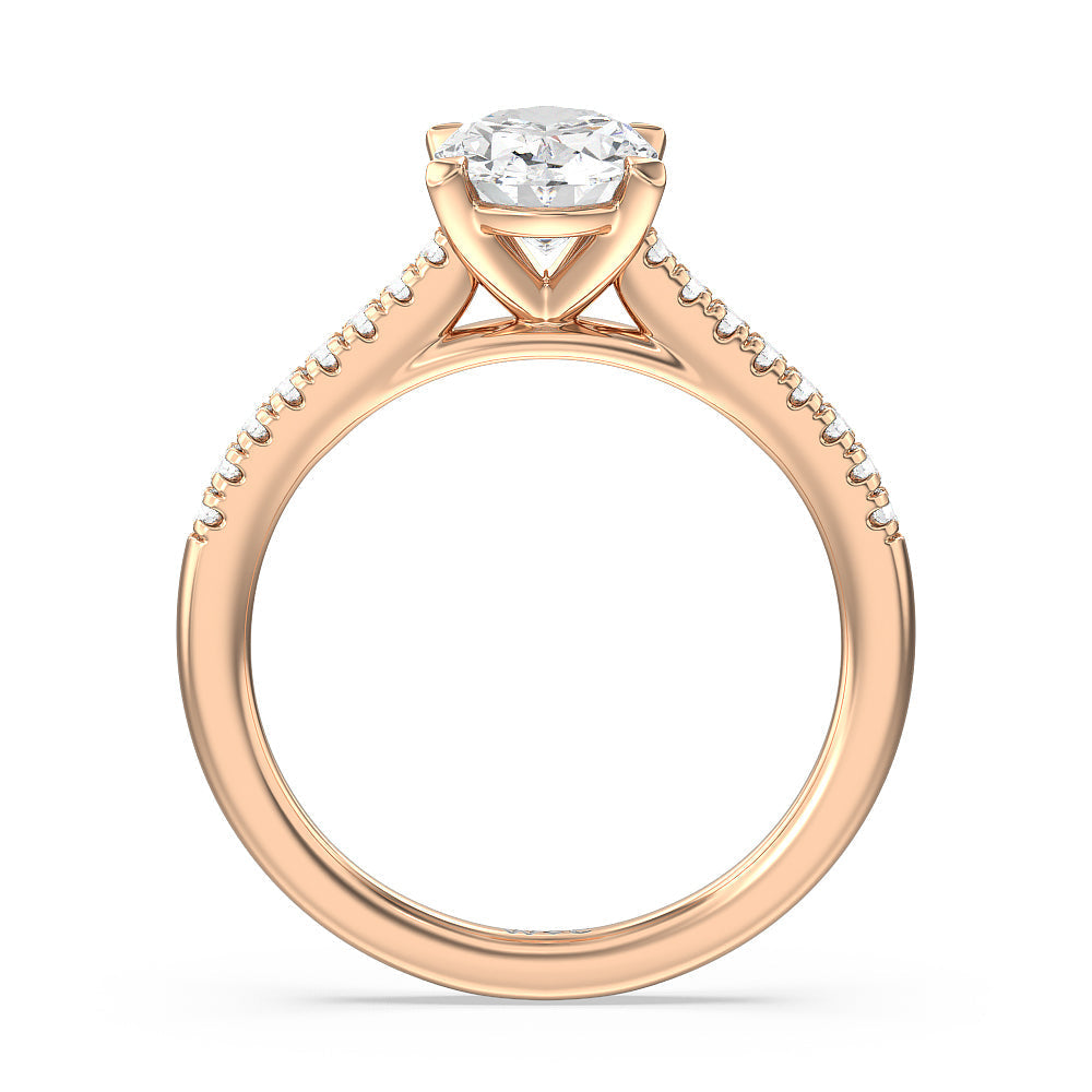 Oval Cut Pave Cathedral Shank East-West Engagement Ring with Lab Grown Diamond in 14KT Rose Gold view 4
