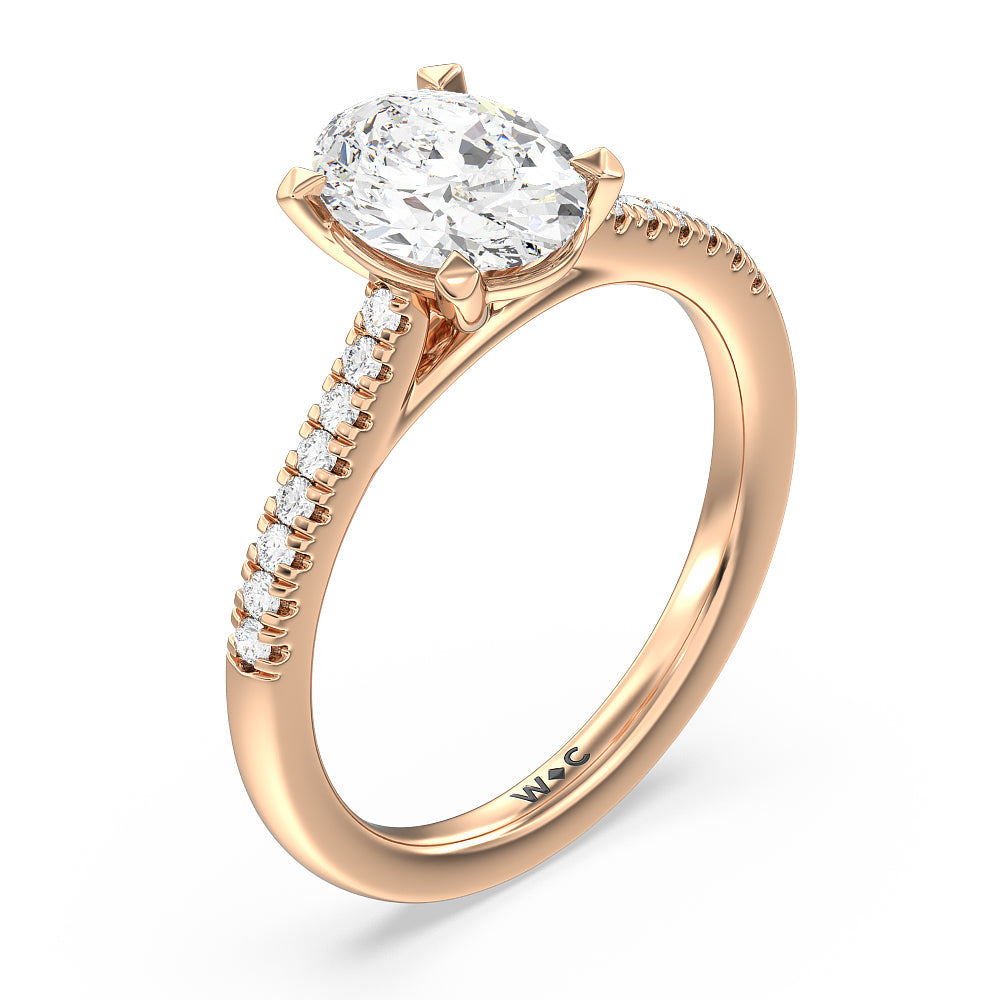 Oval Cut Pave Cathedral Shank East-West Engagement Ring with Lab Grown Diamond in 14KT Rose Gold view 5
