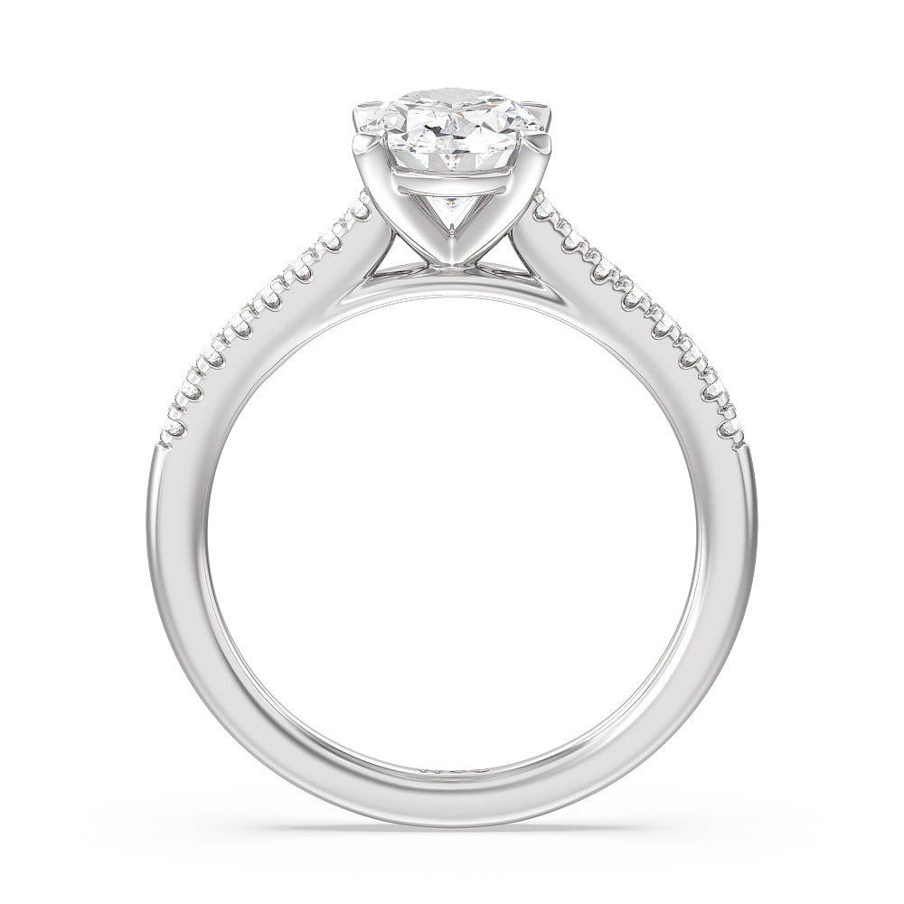 Oval Cut Pave Cathedral Shank East-West Engagement Ring with Lab Grown Diamond in 14KT Platinum view 4
