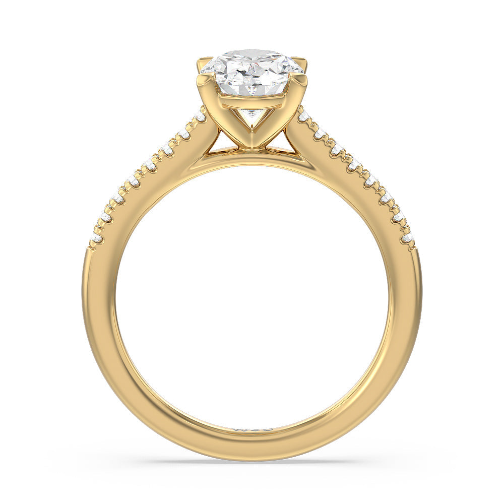 Oval Cut Pave Cathedral Shank East-West Engagement Ring with Lab Grown Diamond in 14KT Yellow Gold view 4

