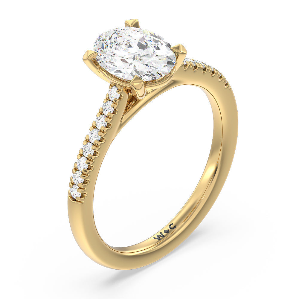 Oval Cut Pave Cathedral Shank East-West Engagement Ring with Lab Grown Diamond in 14KT Yellow Gold view 5
