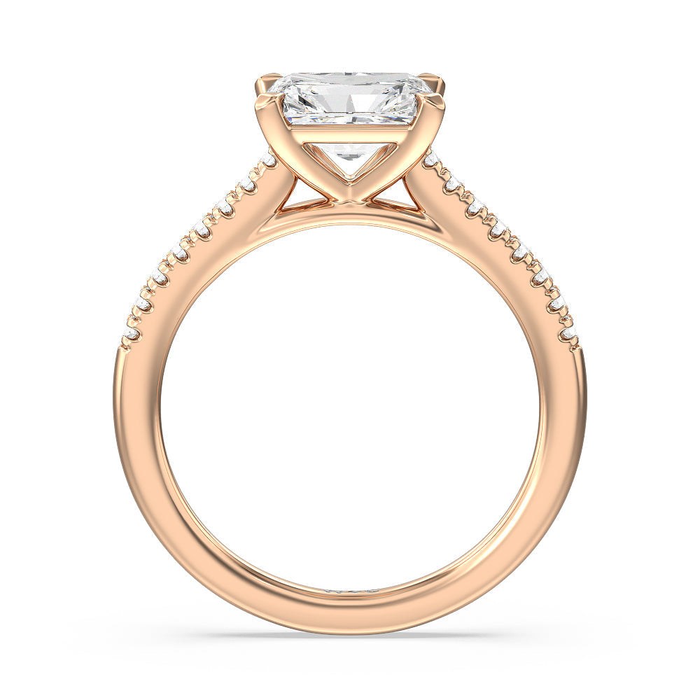 Radiant Cut Pave Cathedral Shank East-West Engagement Ring with Lab Grown Diamond in 14KT Rose Gold view 4
