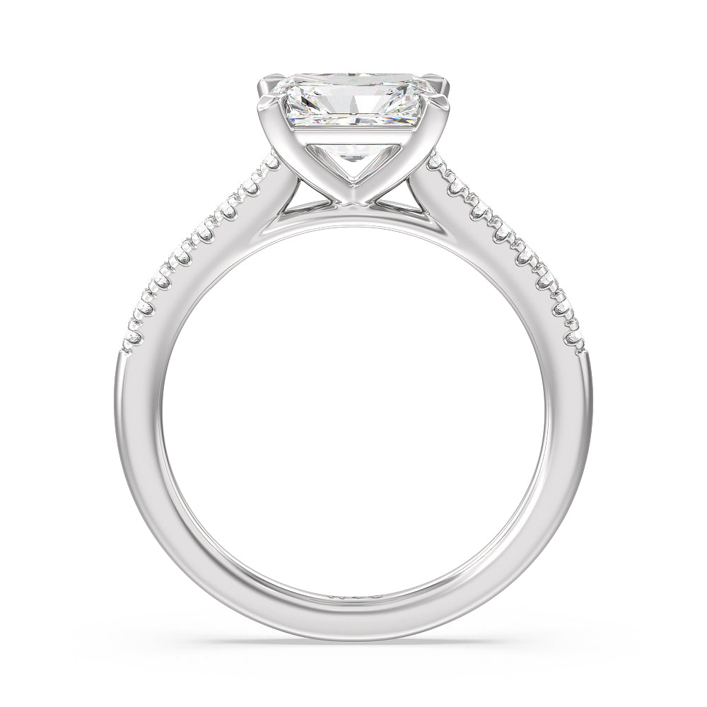 Radiant Cut Pave Cathedral Shank East-West Engagement Ring with Lab Grown Diamond in 14KT Platinum view 4
