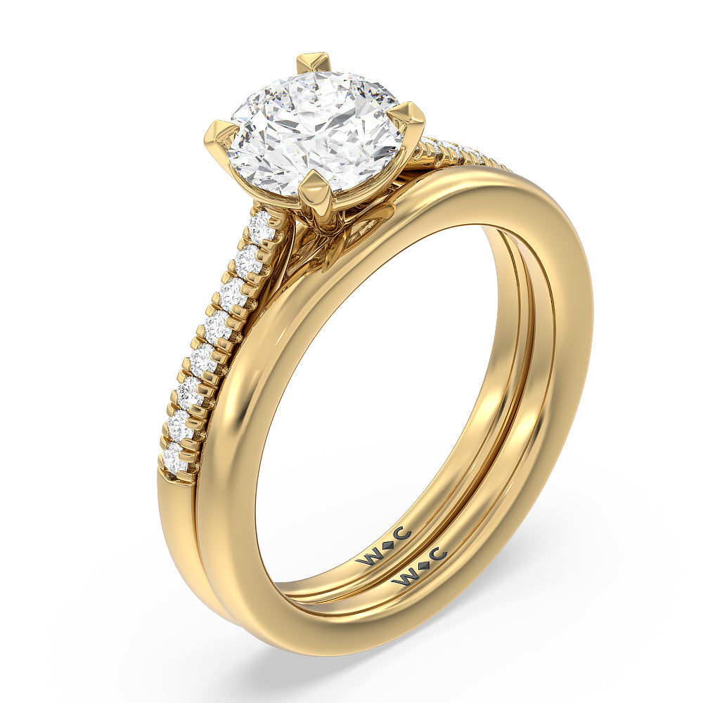 Radiant Cut Pave Cathedral Shank East-West Engagement Ring with Lab Grown Diamond in 14KT Yellow Gold view 6
