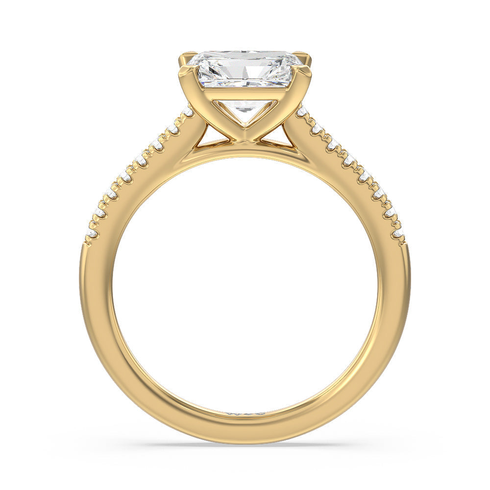Radiant Cut Pave Cathedral Shank East-West Engagement Ring with Lab Grown Diamond in 14KT Yellow Gold view 4
