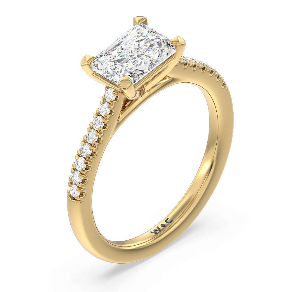 Radiant Cut Pave Cathedral Shank East-West Engagement Ring with Lab Grown Diamond in 14KT Yellow Gold view 5
