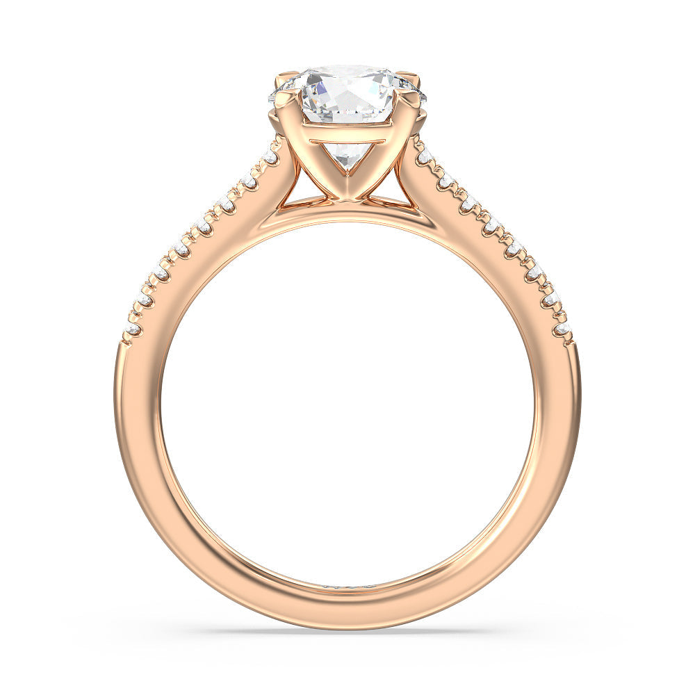 Round Cut Pave Cathedral Shank East-West Engagement Ring with Lab Grown Diamond in 14KT Rose Gold view 4
