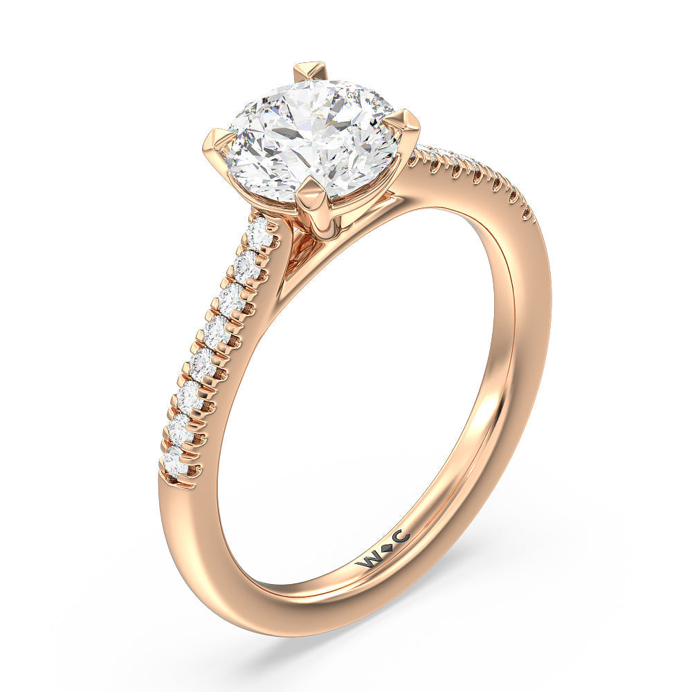 Round Cut Pave Cathedral Shank East-West Engagement Ring with Lab Grown Diamond in 14KT Rose Gold view 5
