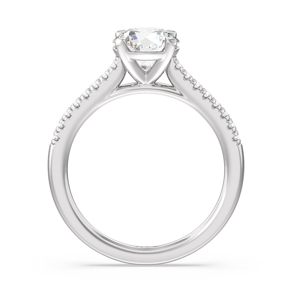 Round Cut Pave Cathedral Shank East-West Engagement Ring with Lab Grown Diamond in 14KT Platinum view 4
