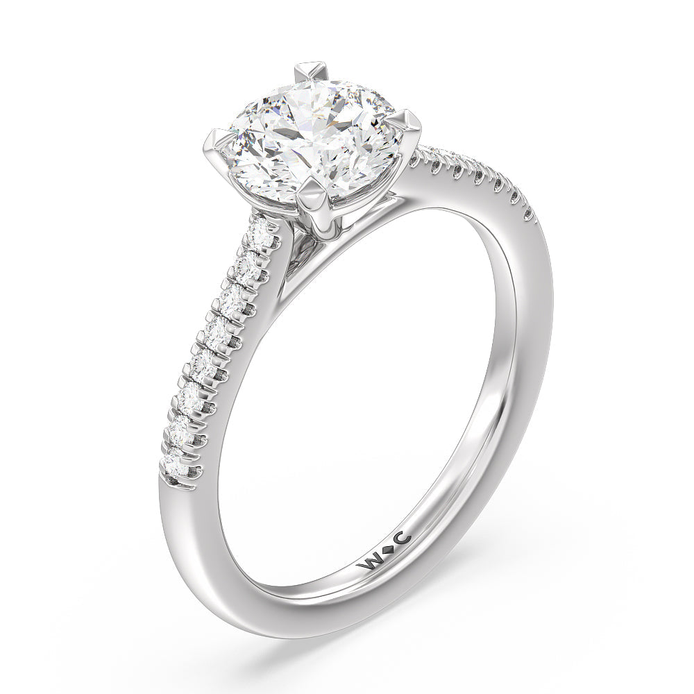 Round Cut Pave Cathedral Shank East-West Engagement Ring with Lab Grown Diamond in 14KT Platinum view 5
