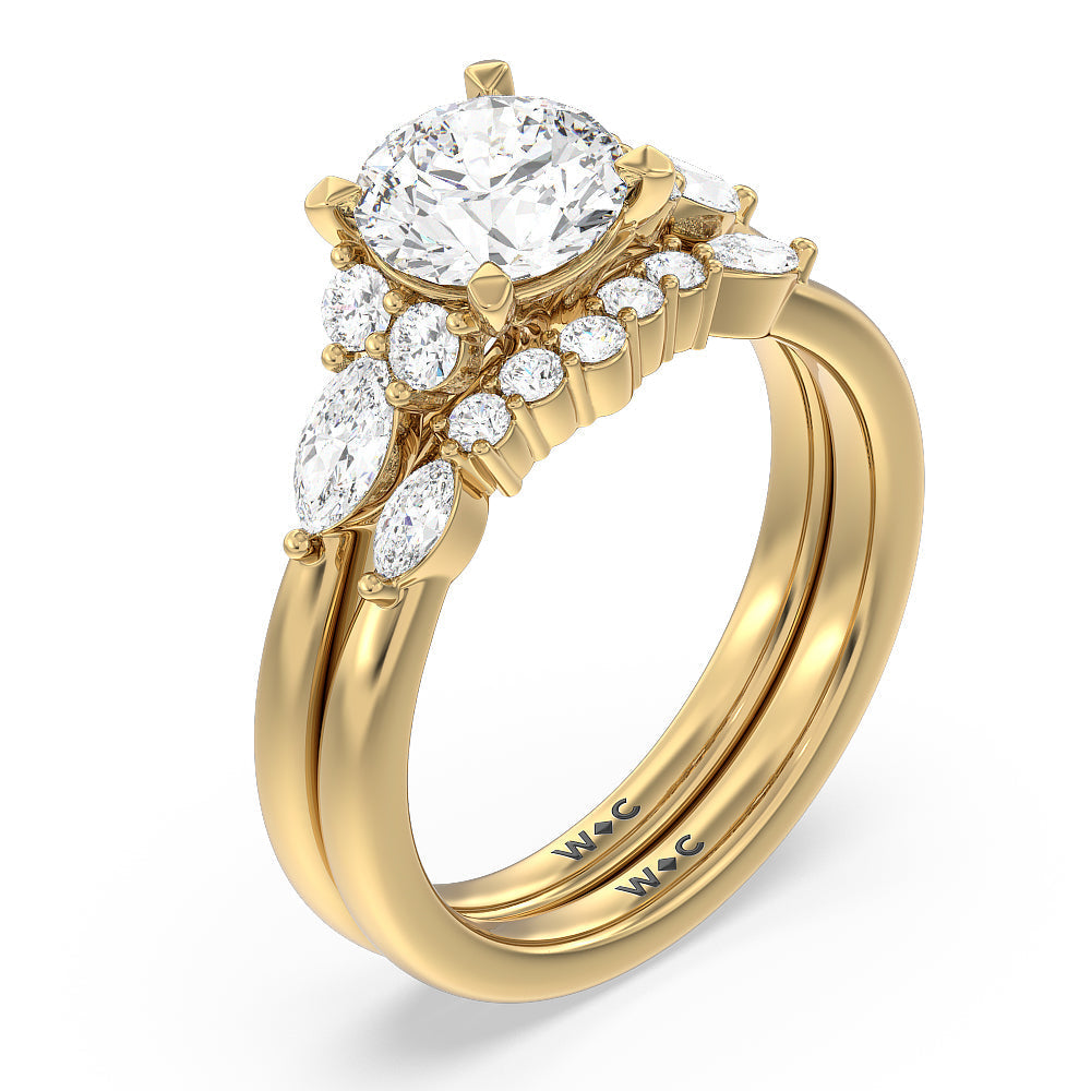 Trio Cluster Engagement Ring with Emerald Cut Diamond in 14KT Yellow Gold view 4
