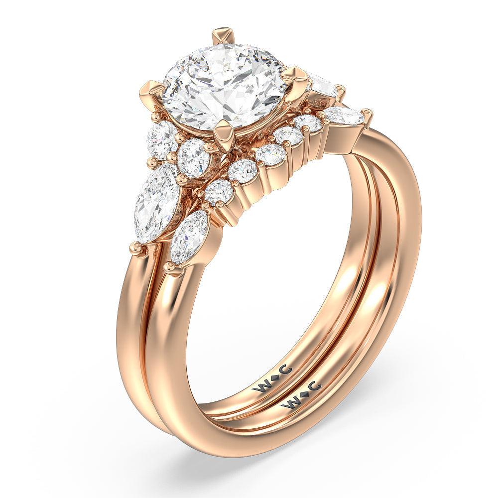 Trio Cluster Engagement Ring with Oval Cut Diamond in 14KT Rose Gold view 4
