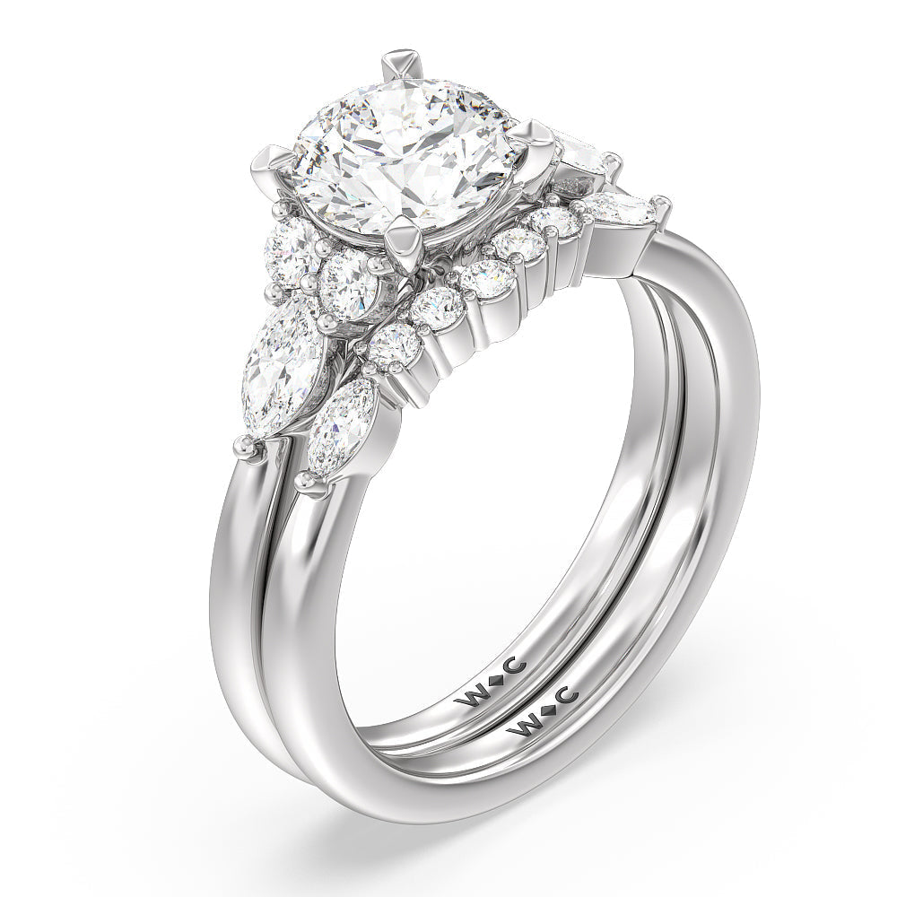 Trio Cluster Engagement Ring with Radiant Cut Diamond in 14KT Platinum view 4
