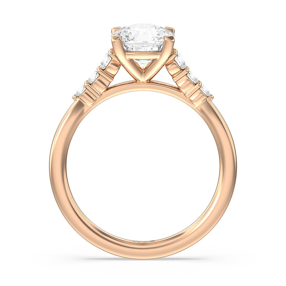 Cushion Cut Tapered Classic Diamond Engagement Ring with Lab Grown Diamond in 14KT Rose Gold view 2
