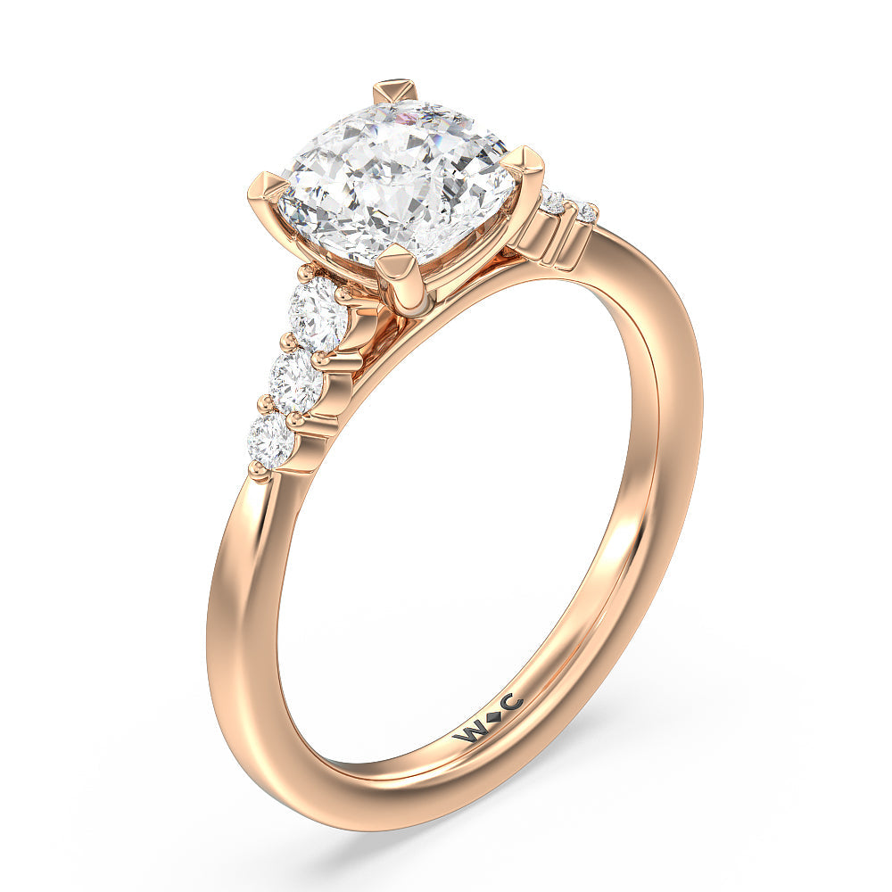 Cushion Cut Tapered Classic Diamond Engagement Ring with Lab Grown Diamond in 14KT Rose Gold view 3
