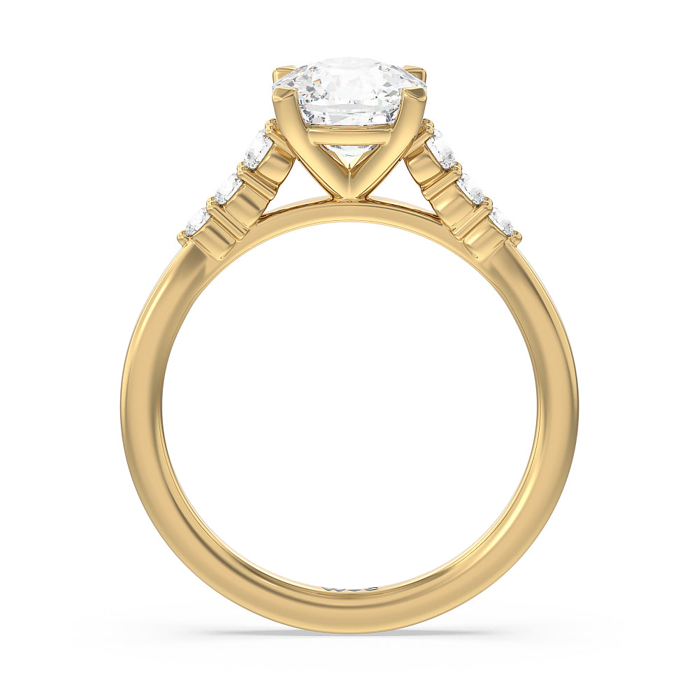 Cushion Cut Tapered Classic Diamond Engagement Ring with Lab Grown Diamond in 14KT Yellow Gold view 2

