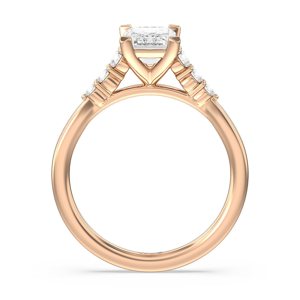 Emerald Cut Tapered Classic Diamond Engagement Ring with Lab Grown Diamond in 14KT Rose Gold view 2
