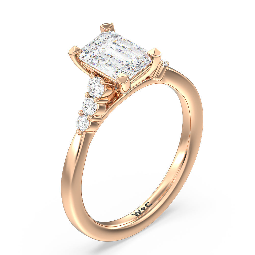 Emerald Cut Tapered Classic Diamond Engagement Ring with Lab Grown Diamond in 14KT Rose Gold view 3
