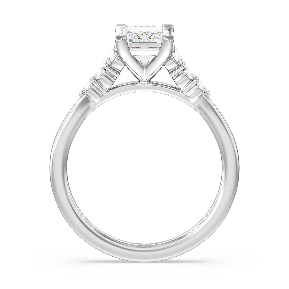 Emerald Cut Tapered Classic Diamond Engagement Ring with Lab Grown Diamond in 14KT Platinum view 2

