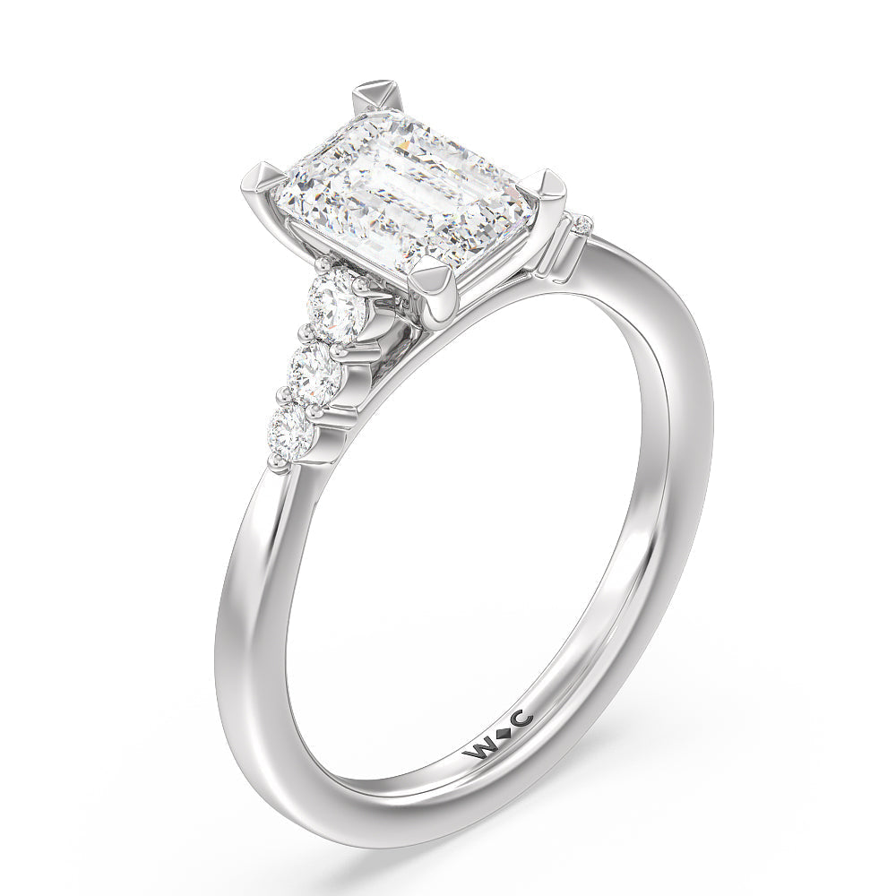 Emerald Cut Tapered Classic Diamond Engagement Ring with Lab Grown Diamond in 14KT Platinum view 3
