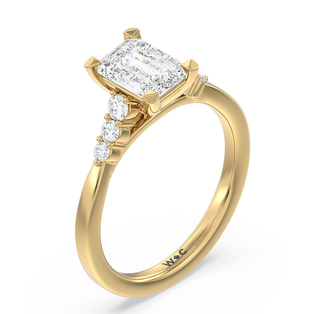 Emerald Cut Tapered Classic Diamond Engagement Ring with Lab Grown Diamond in 14KT Yellow Gold view 3
