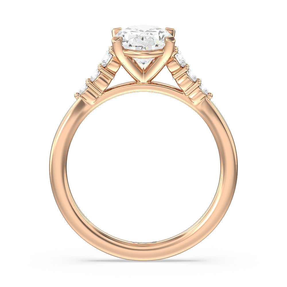 Oval Cut Tapered Classic Diamond Engagement Ring with Lab Grown Diamond in 14KT Rose Gold view 2
