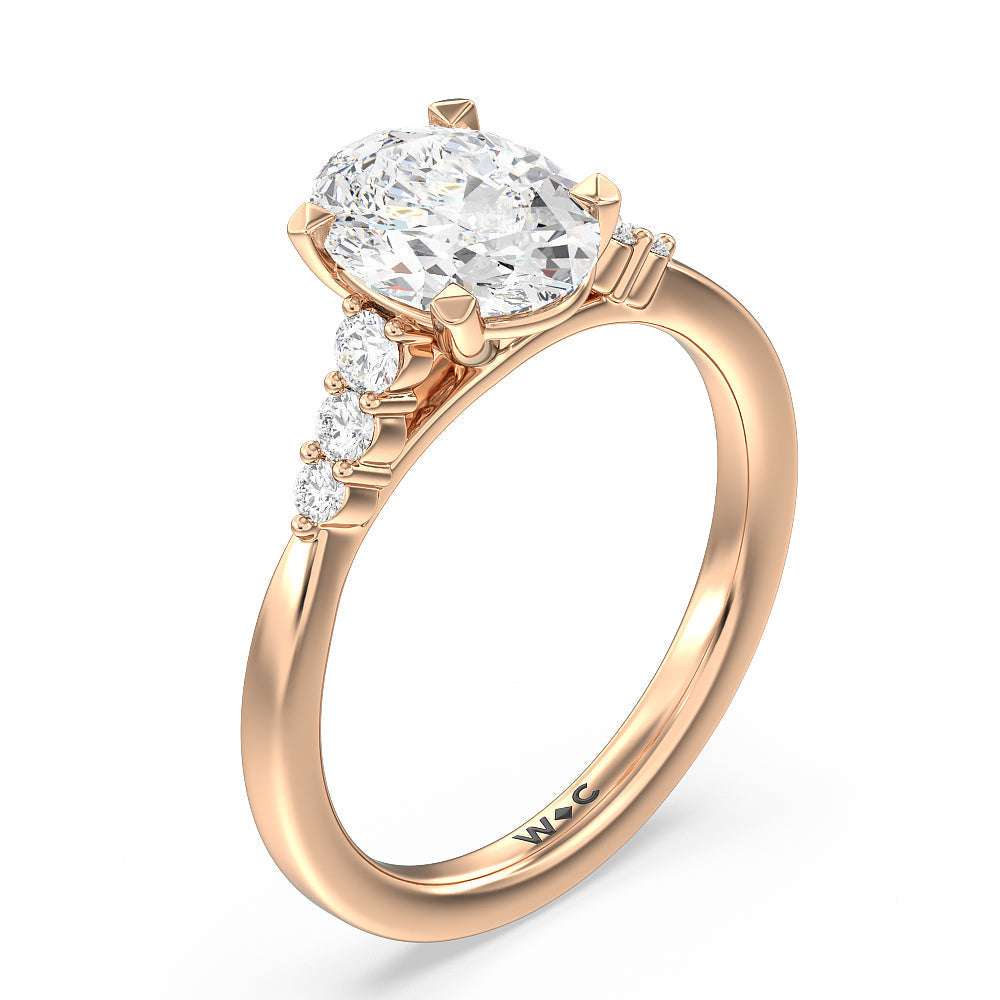 Oval Cut Tapered Classic Diamond Engagement Ring with Lab Grown Diamond in 14KT Rose Gold view 3
