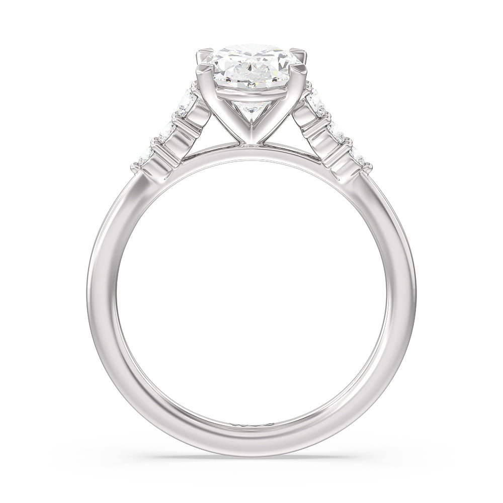 Oval Cut Tapered Classic Diamond Engagement Ring with Lab Grown Diamond in 14KT Platinum view 2
