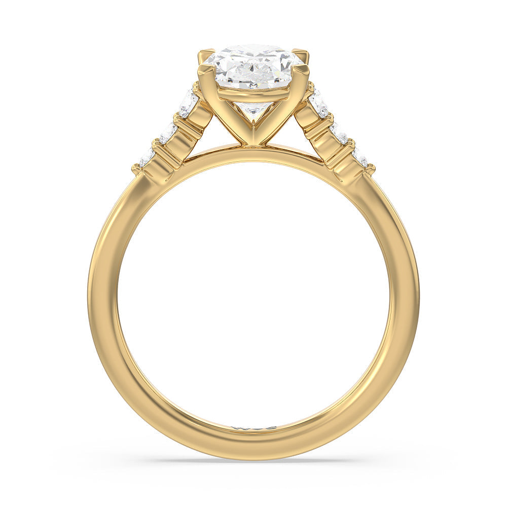 Oval Cut Tapered Classic Diamond Engagement Ring with Lab Grown Diamond in 14KT Yellow Gold view 2
