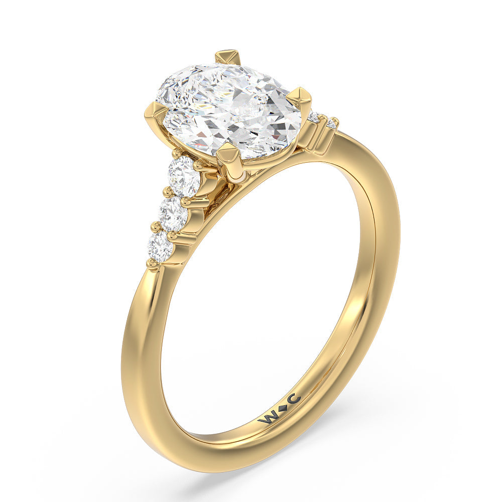Oval Cut Tapered Classic Diamond Engagement Ring with Lab Grown Diamond in 14KT Yellow Gold view 3
