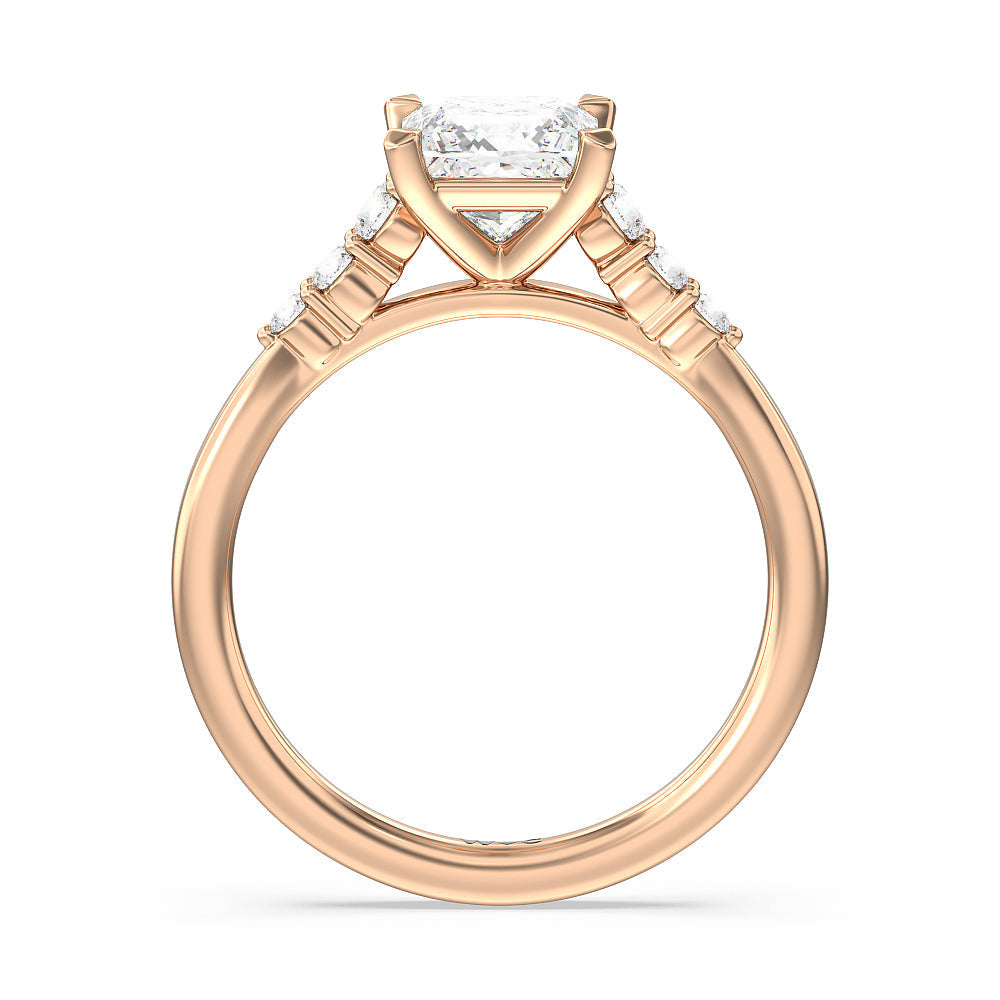 Princess Cut Tapered Classic Diamond Engagement Ring with Lab Grown Diamond in 14KT Rose Gold view 2
